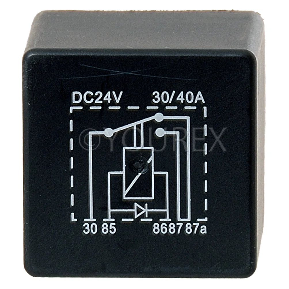 Miniinnslagsrelé 24V-30/40A 5s, diode