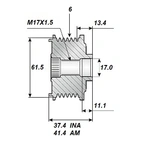 Startreimhjul 17x61,5x37,2, 6-trinn