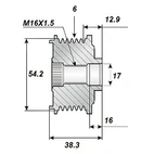 Frigangreimhjul 17x59x38,3, 6-spor